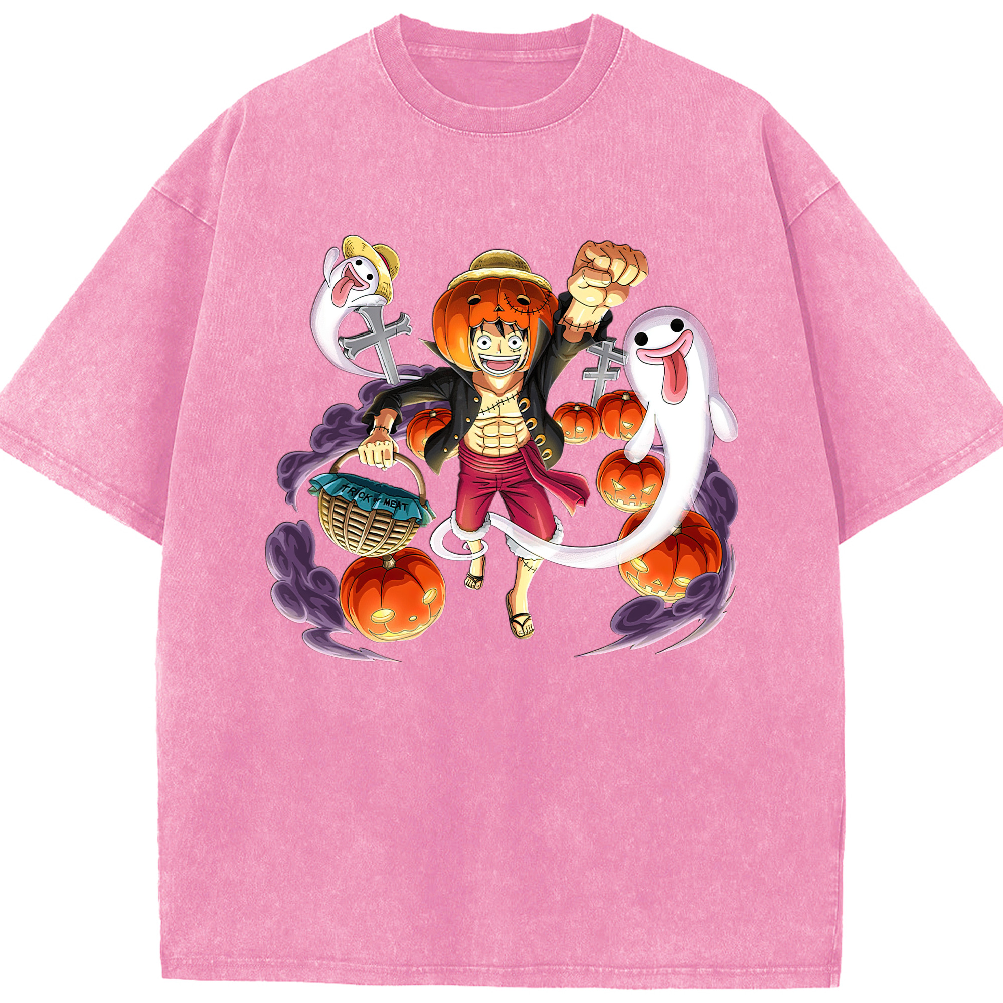 ワンピース モンキー・D・ルフィ ONE PIECE Monkey D. Luffy 綿100% ヴィンテージ風 半袖Tシャツ（フロントプリント）